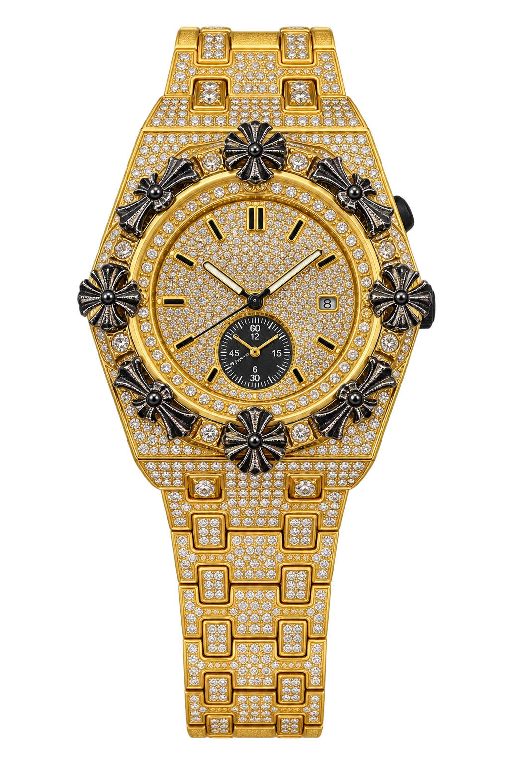 Golden Onyx Fleur Iced-Out Watch