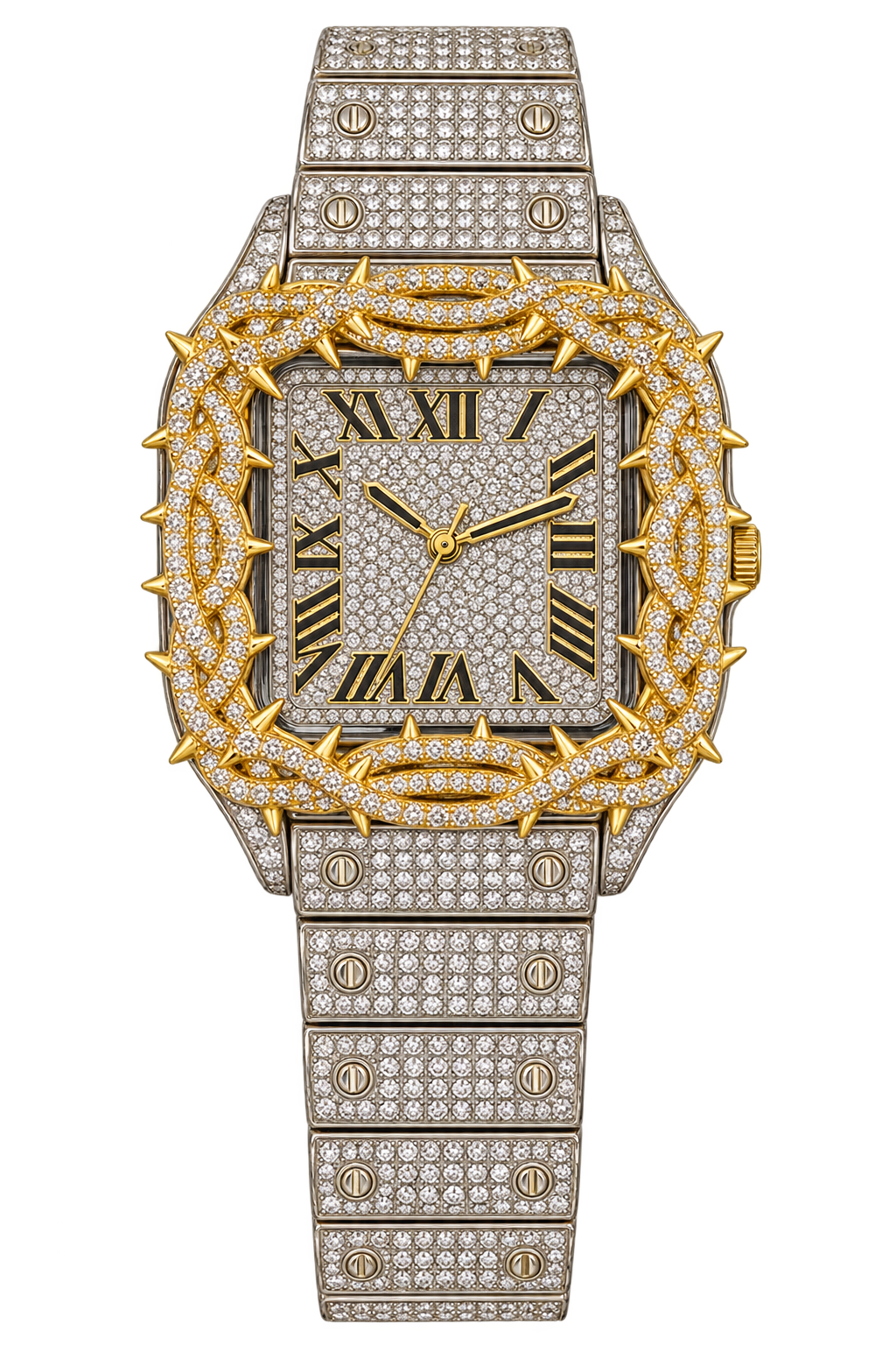 Two-Tone Golden Thorn Iced-Out Watch