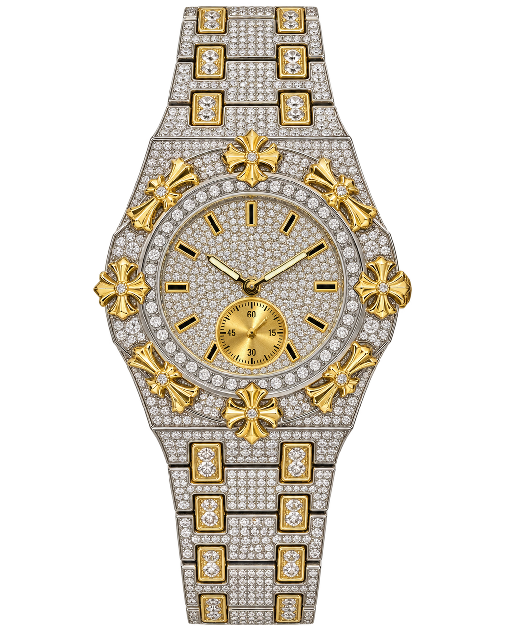 Golden Cross Iced-Out Watch