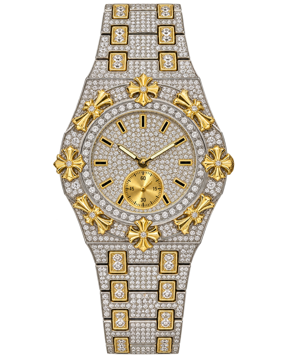 Golden Cross Iced-Out Watch