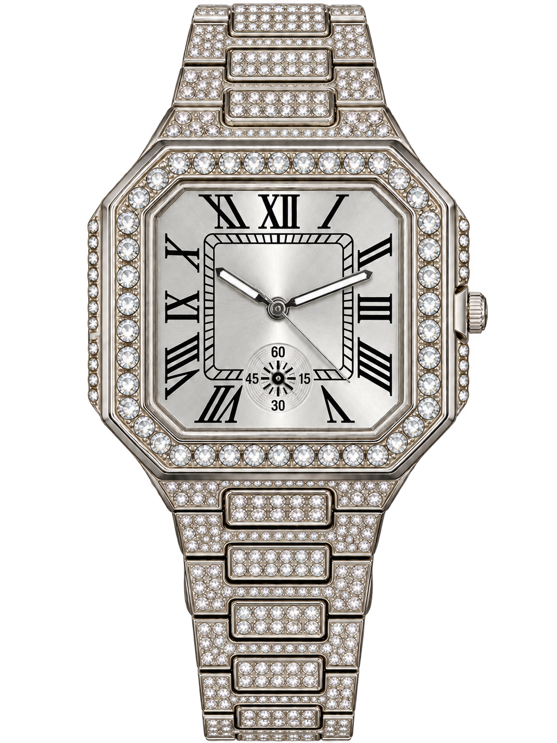 Silver Roman Luxe Iced-Out Watch