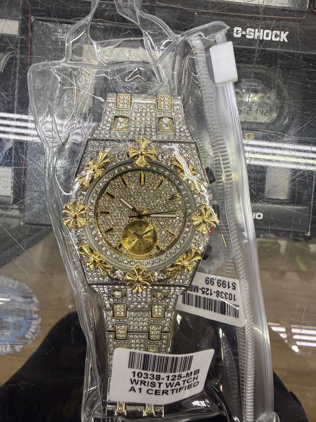 Golden Cross Iced-Out Watch