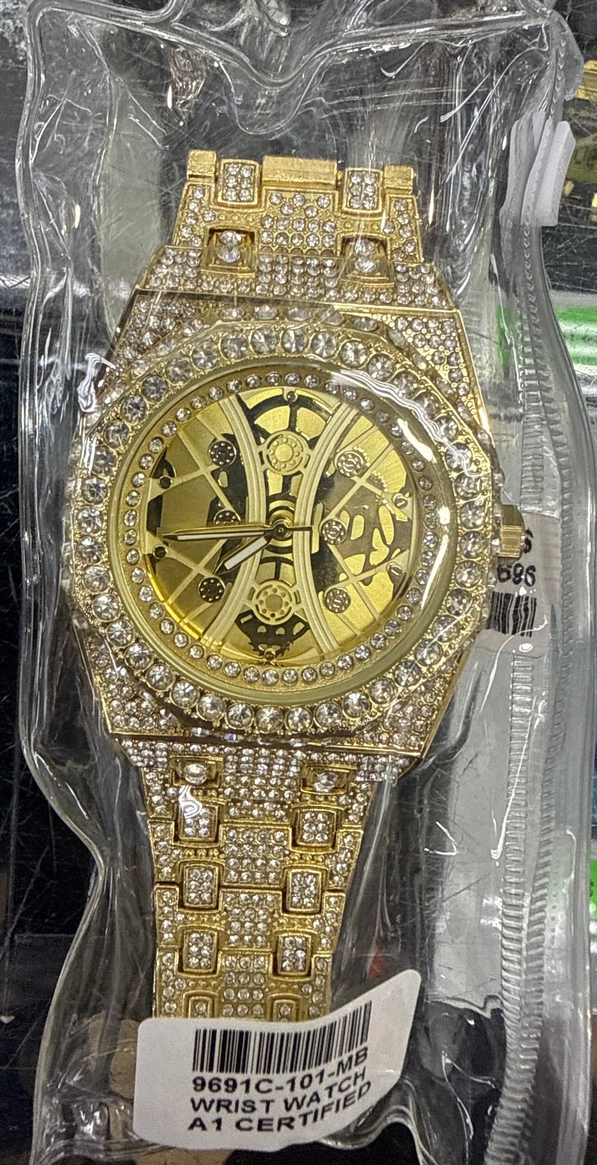 Gold Skeleton Iced-Out Watch