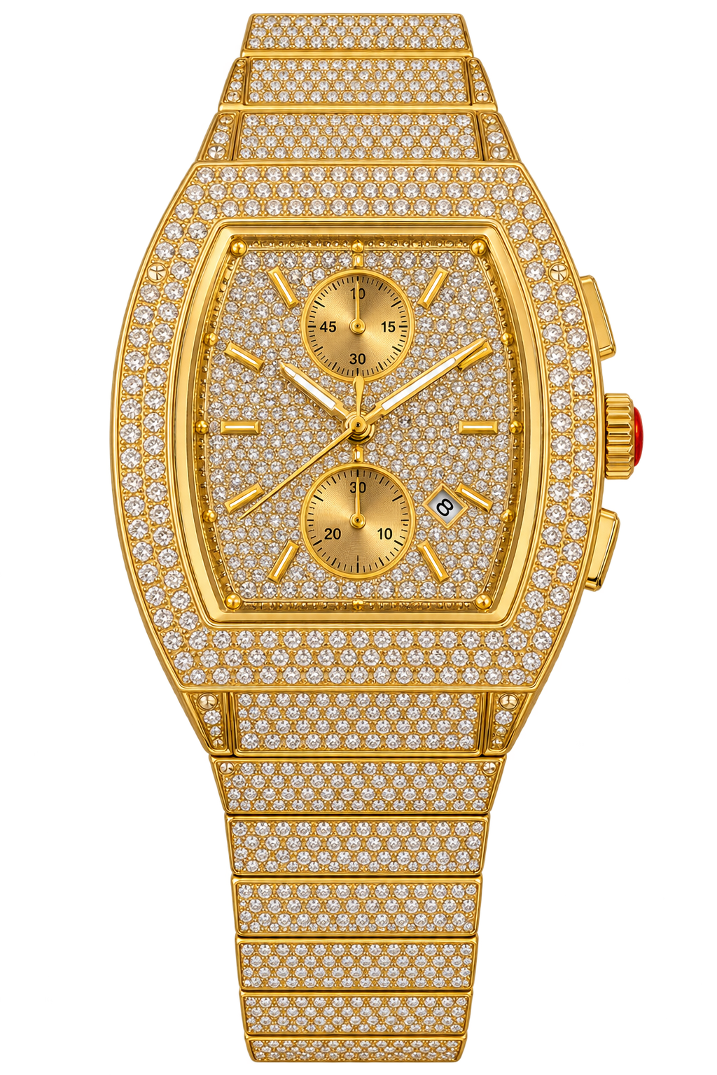 Golden Tonneau Luxe Iced-Out Watch
