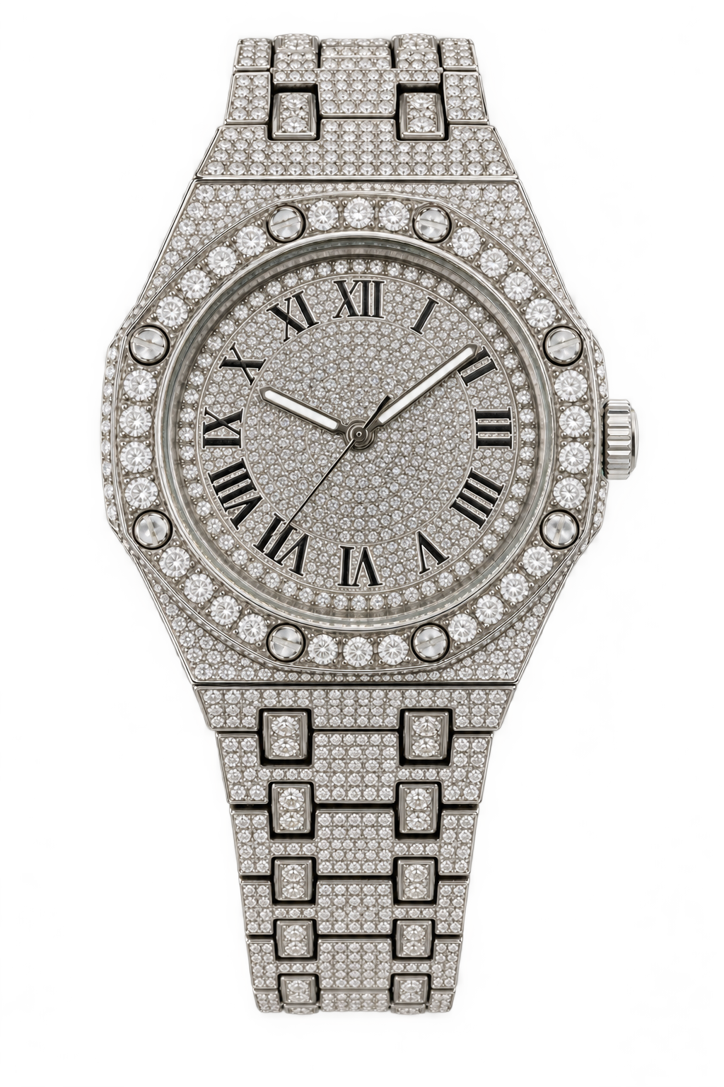 Silver Roman Frost Iced-Out Watch