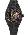 Black & Rose Gold Skeleton Iced-Out Watch