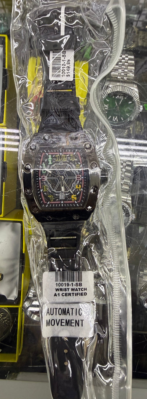 Black Automatic Racing Skeleton Watch