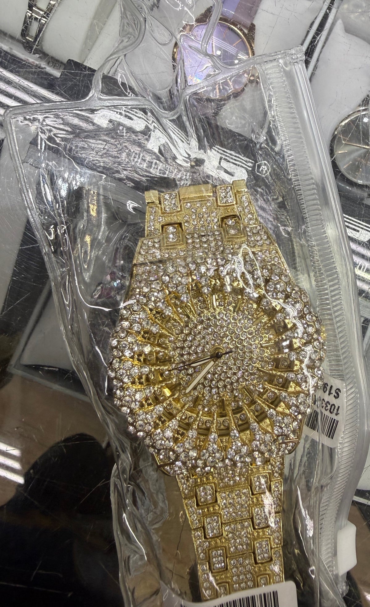 Golden Sunburst Iced-Out Watch