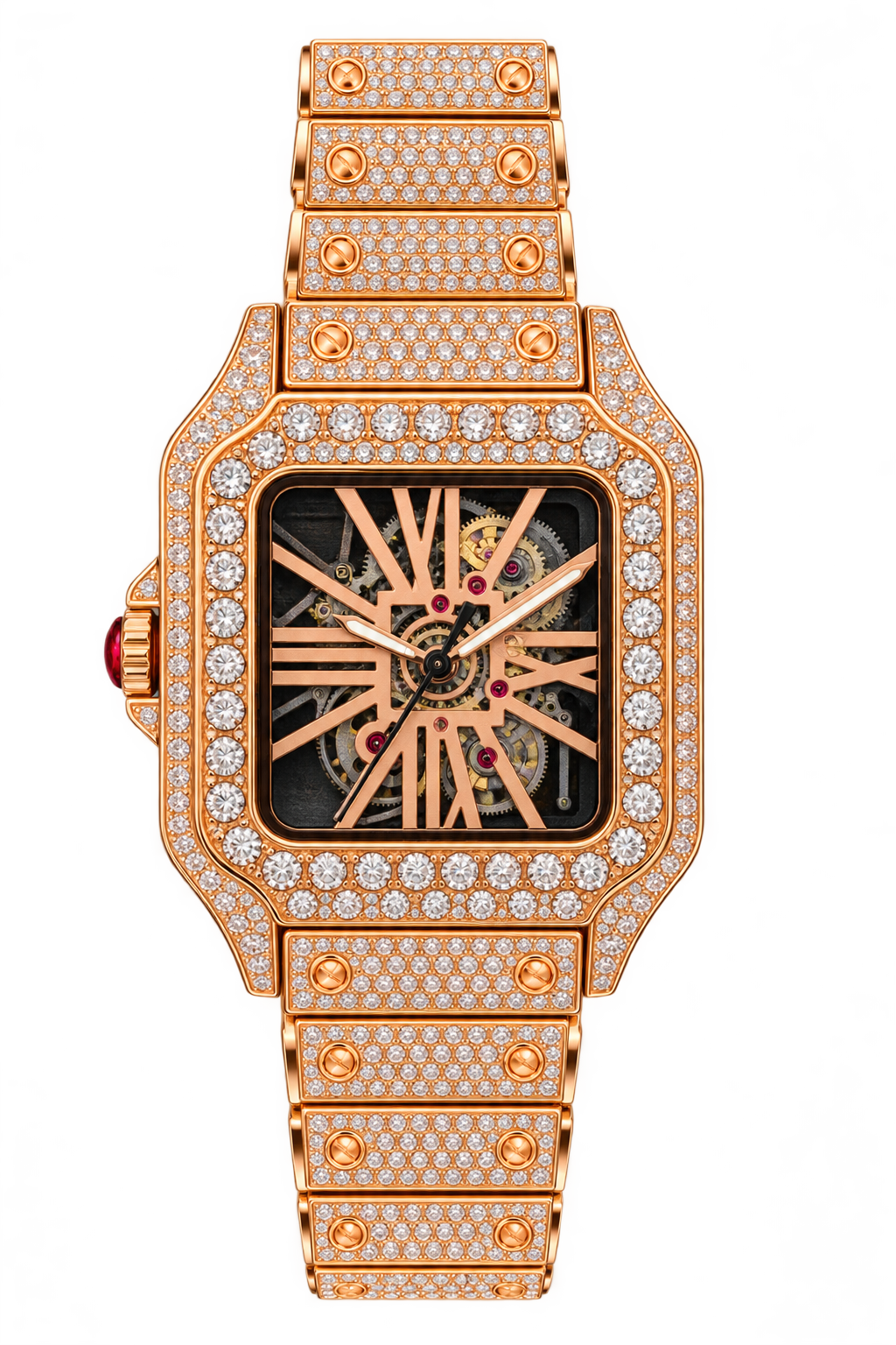 Rose Gold Skeleton Luxe Iced-Out Watch