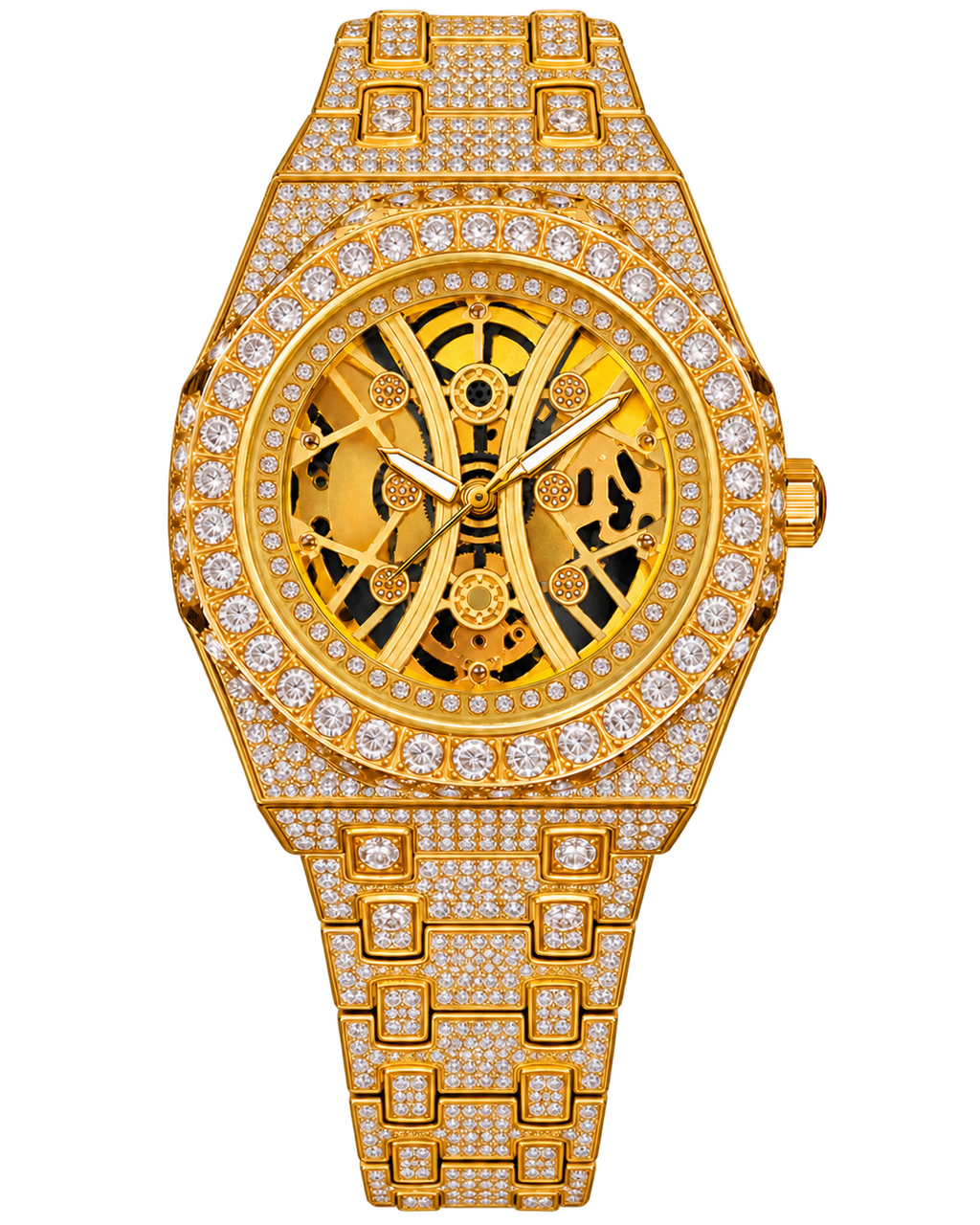 Gold Skeleton Iced-Out Watch