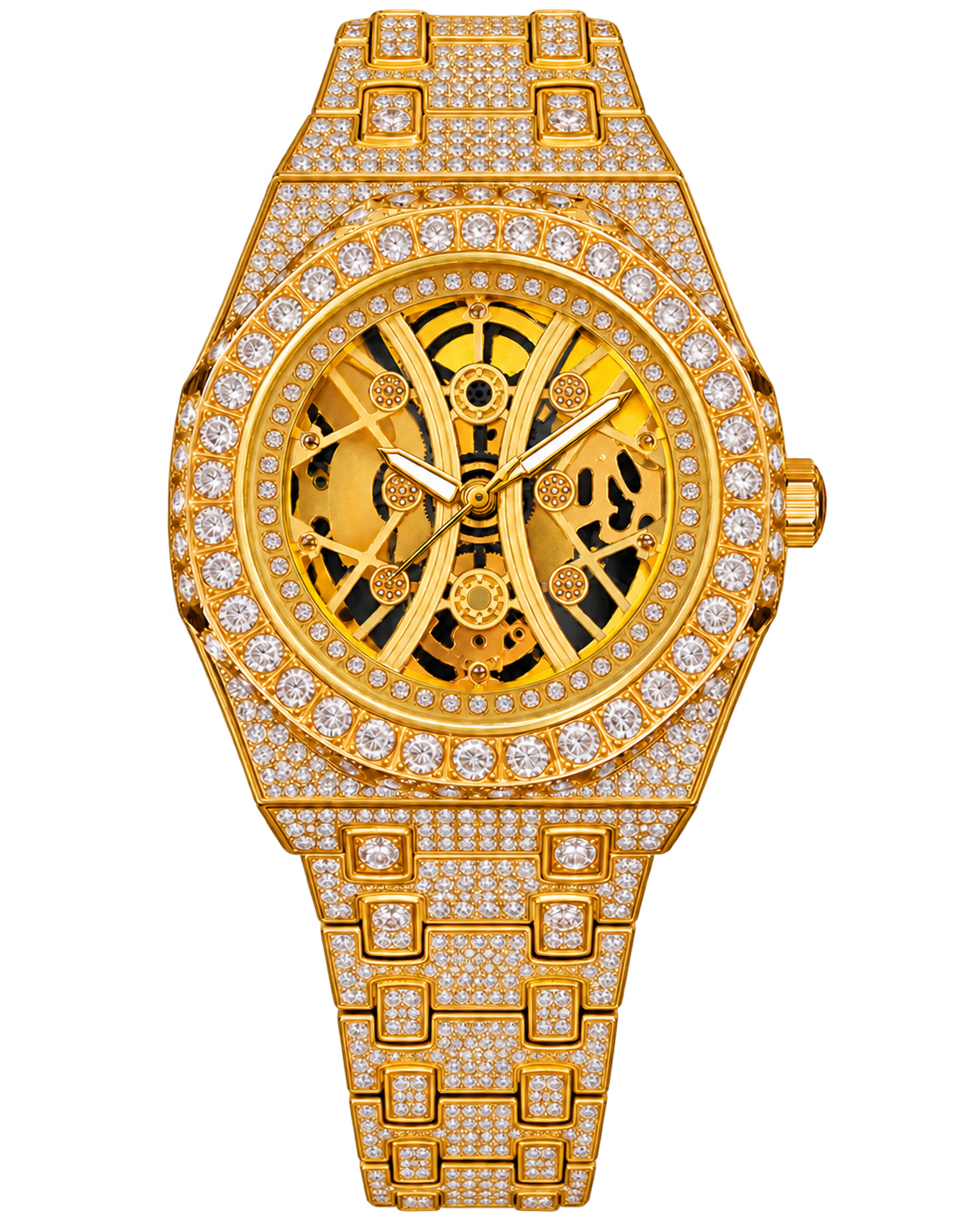 Gold Skeleton Iced-Out Watch