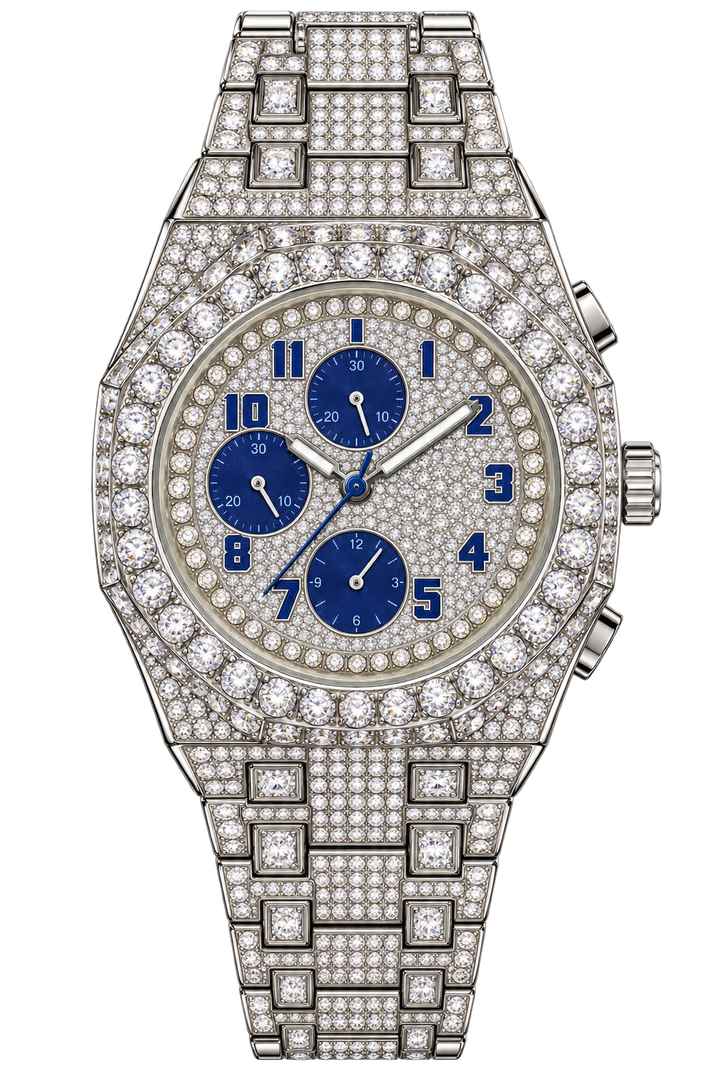 Royal Blue Chrono Frost Iced-Out Watch