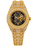 Gold & Black Skeleton Iced-Out Watch