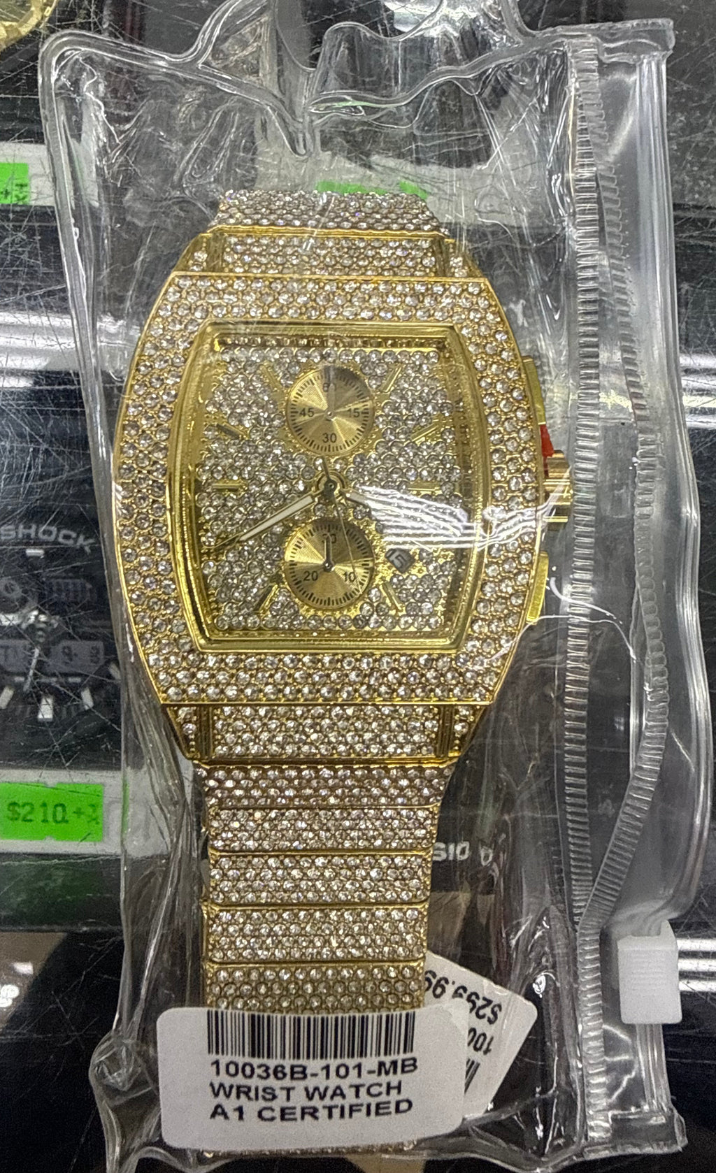 Golden Tonneau Luxe Iced-Out Watch