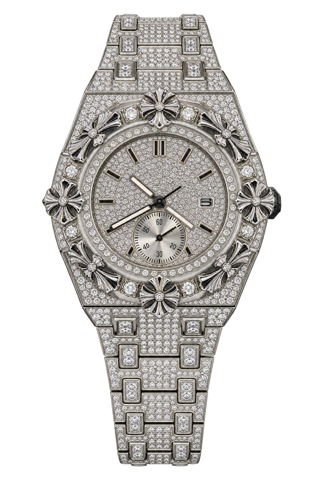 Silver Fleur Prestige Iced-Out Watch
