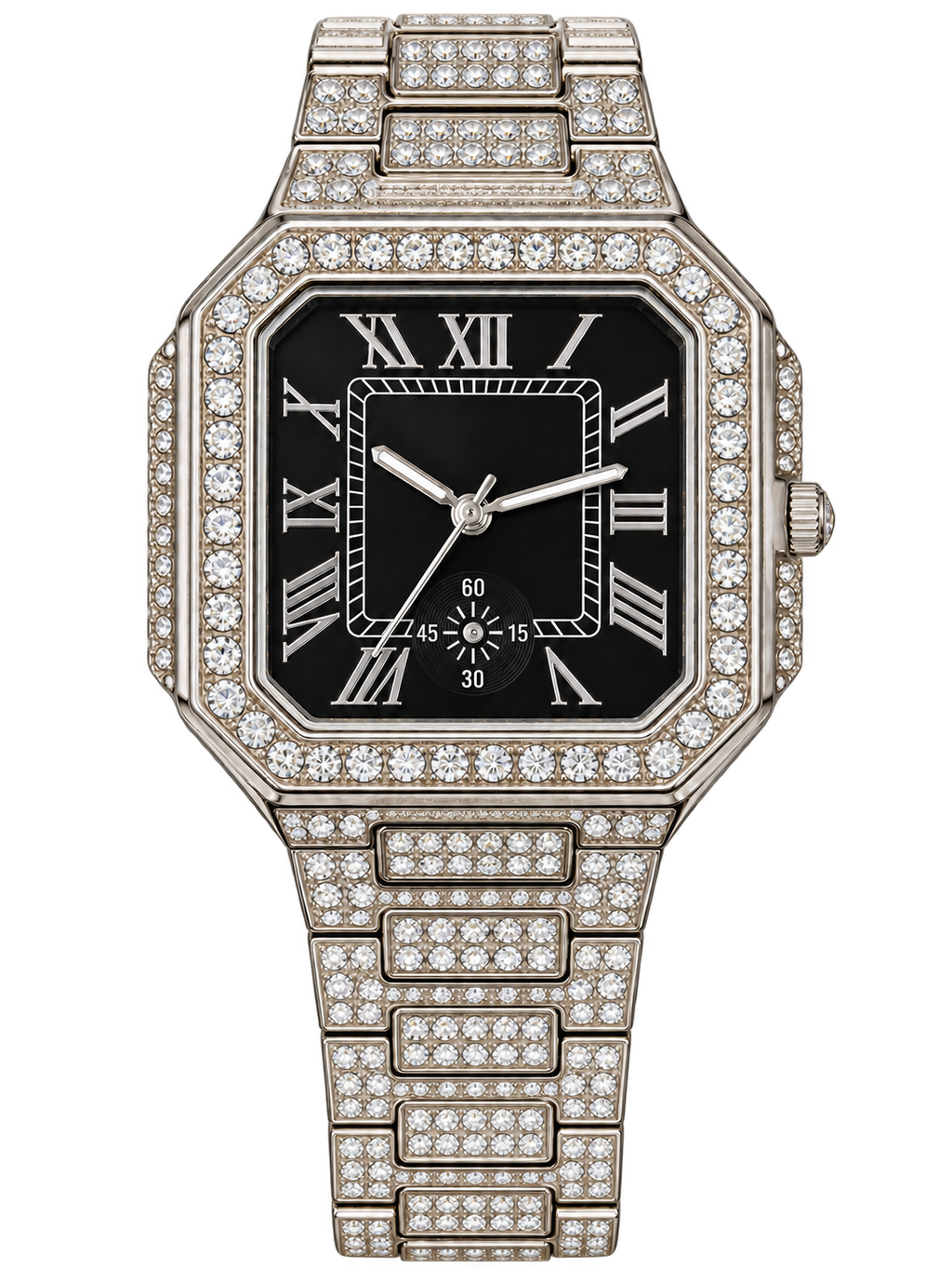 Silver Noir Roman Prestige Iced-Out Watch