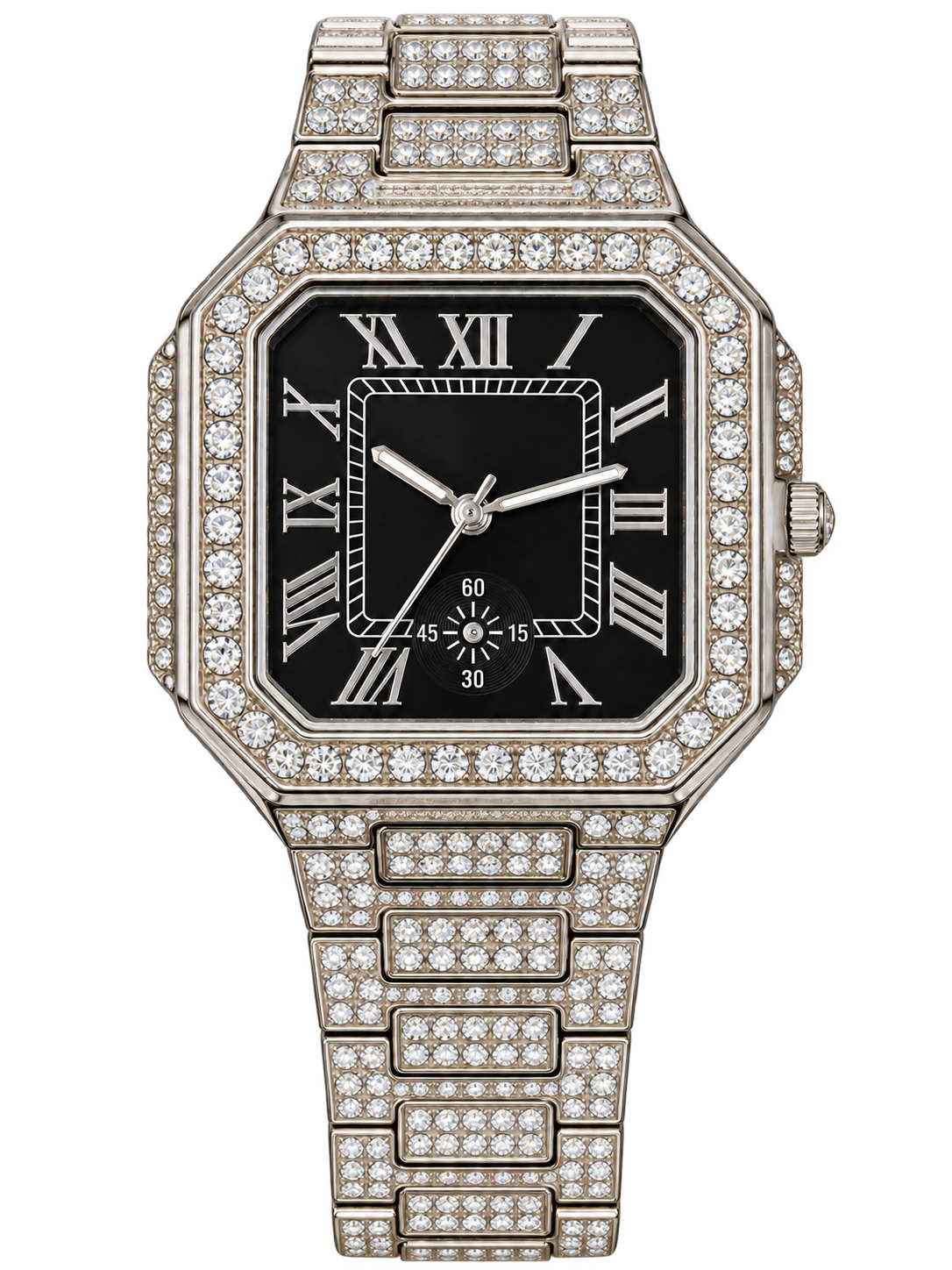 Silver Noir Roman Prestige Iced-Out Watch