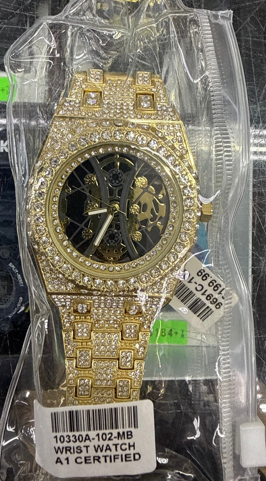 Gold & Black Skeleton Iced-Out Watch