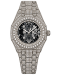Silver & Black Skeleton Iced-Out Watch