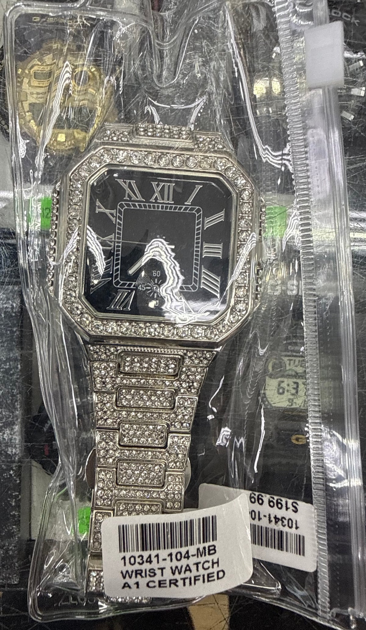 Silver Noir Roman Prestige Iced-Out Watch