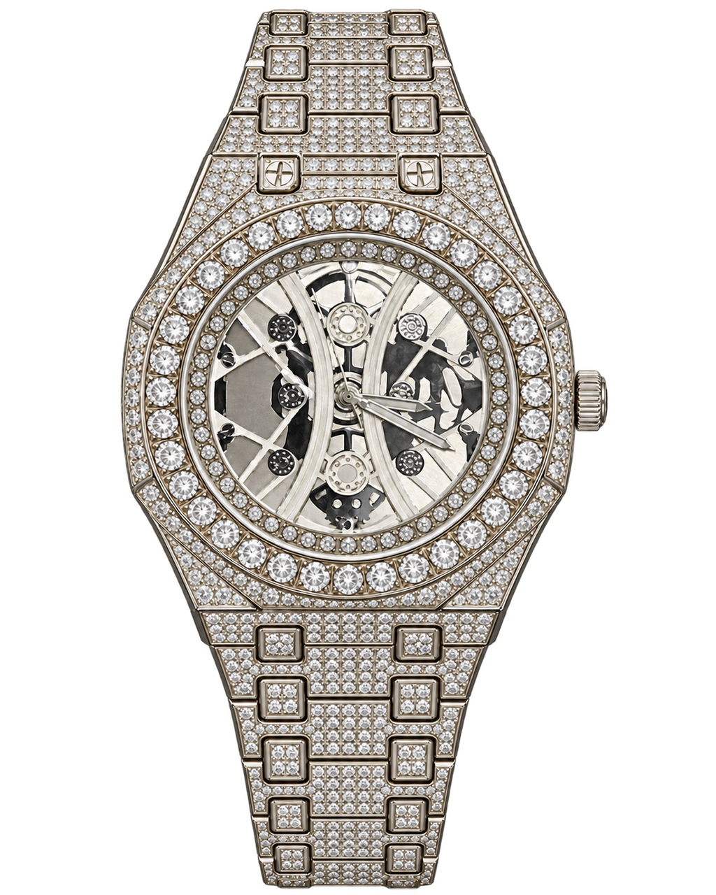Silver Skeleton Prestige Iced-Out Watch