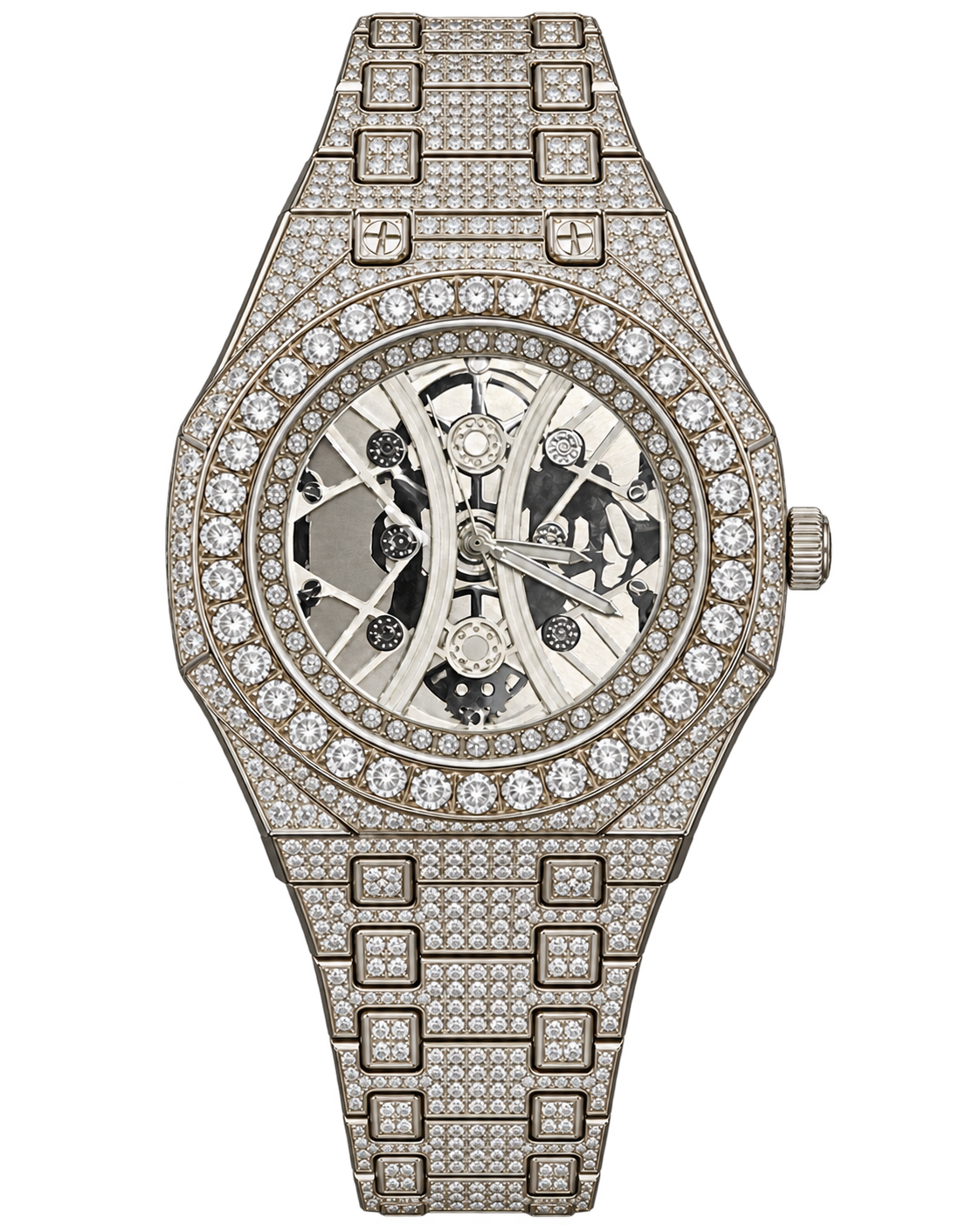 Silver Skeleton Prestige Iced-Out Watch