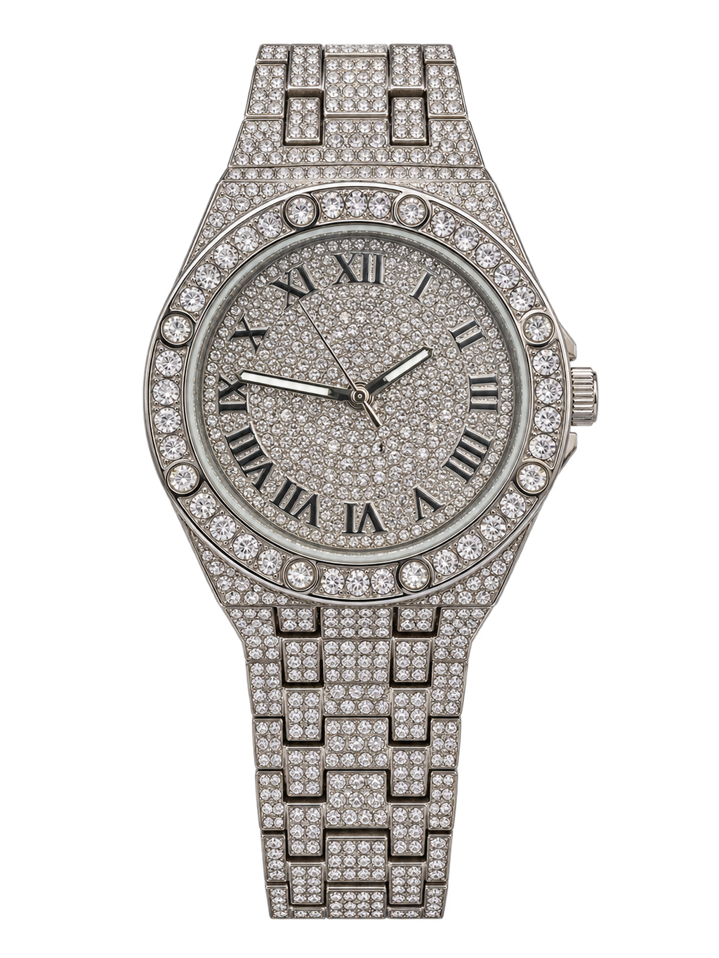 Silver Roman Prestige Iced-Out Watch