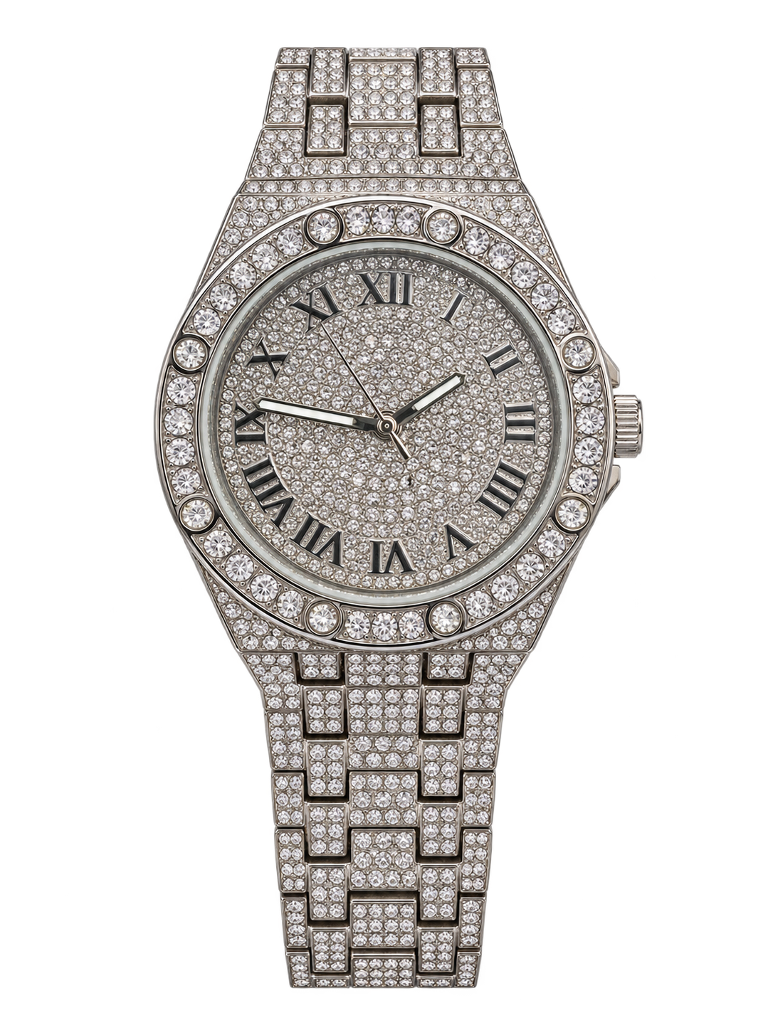 Silver Roman Prestige Iced-Out Watch