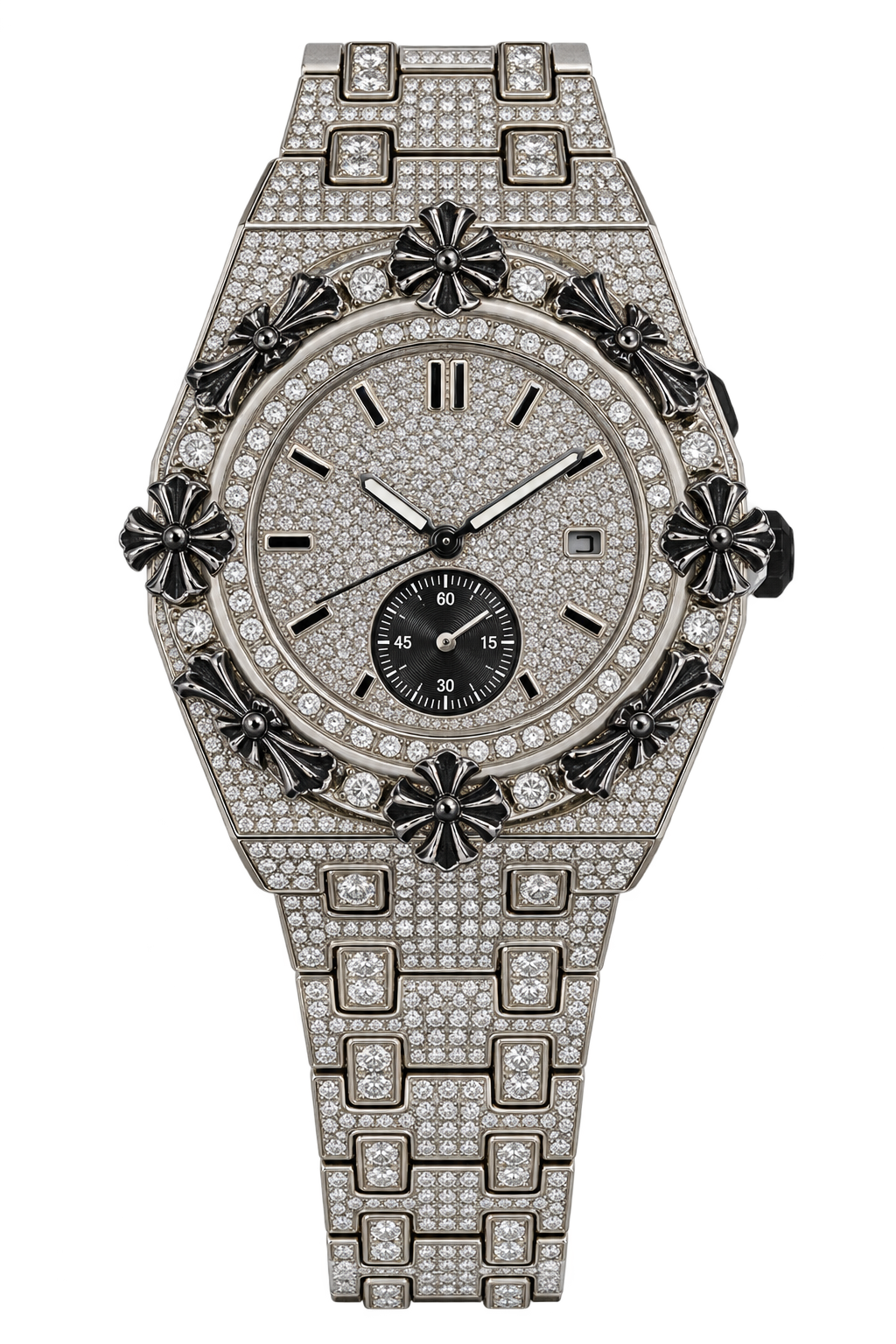 Silver Noir Fleur Iced-Out Watch