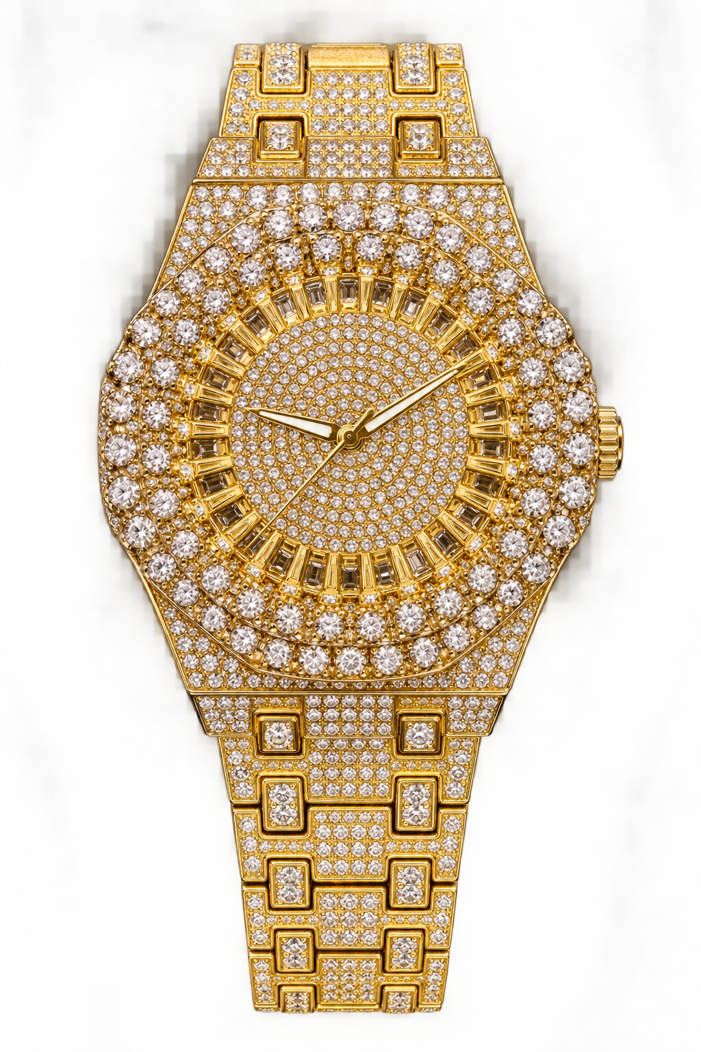 Golden Sunburst Iced-Out Watch