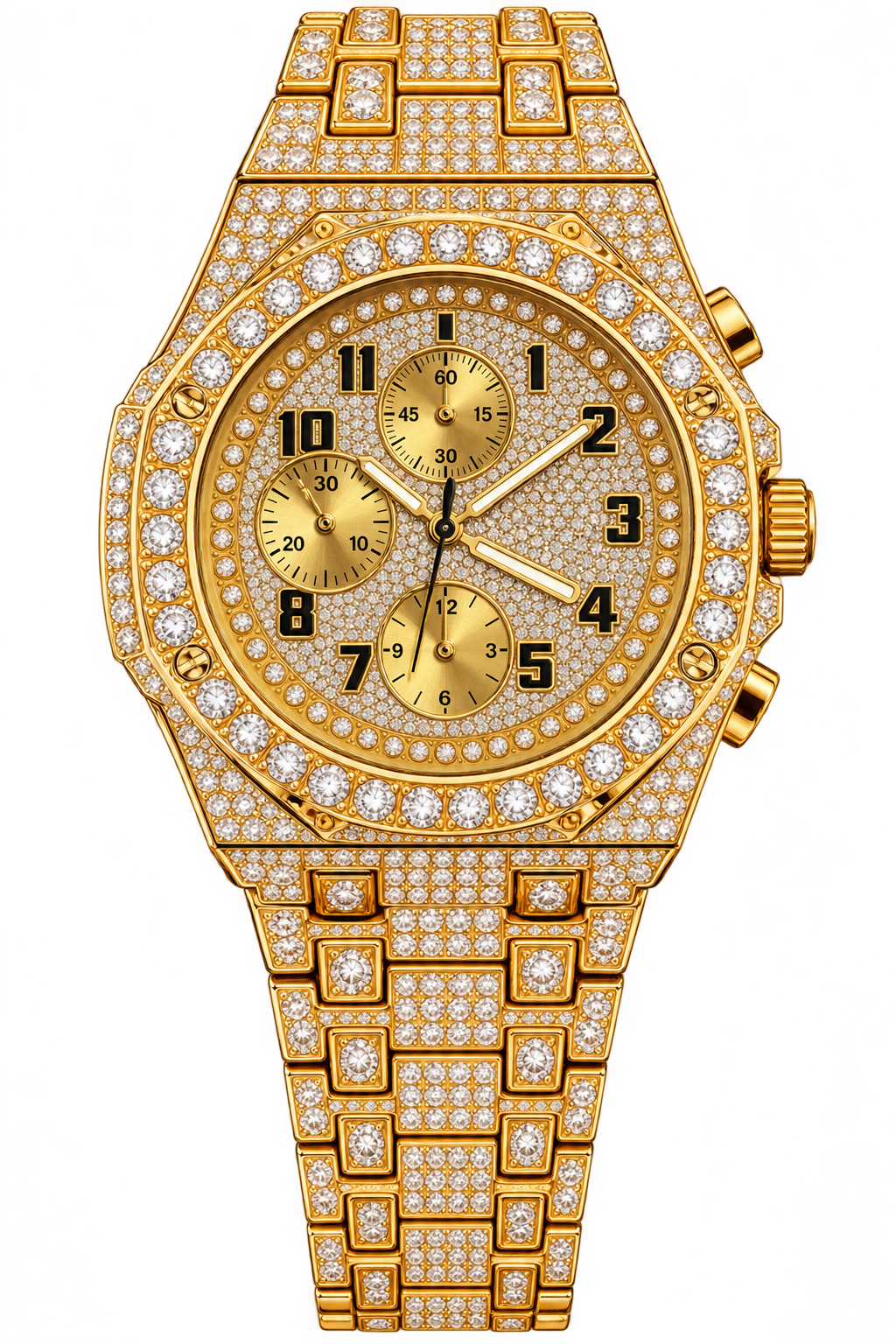 Golden Chrono Luxe Iced-Out Watch