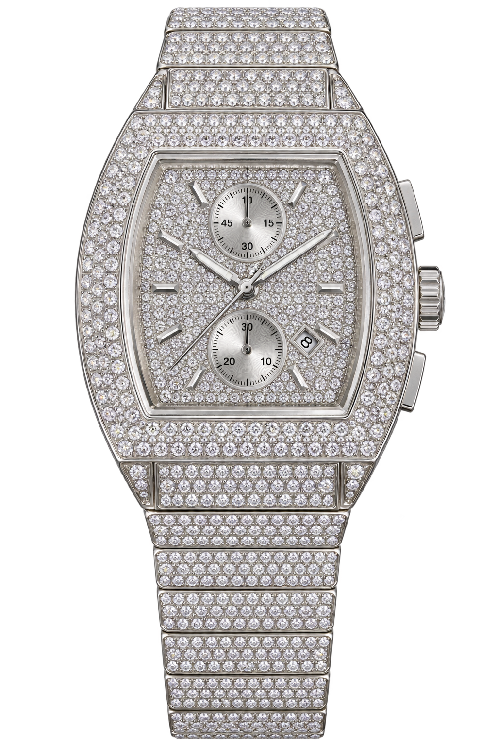 Silver Tonneau Luxe Iced-Out Watch