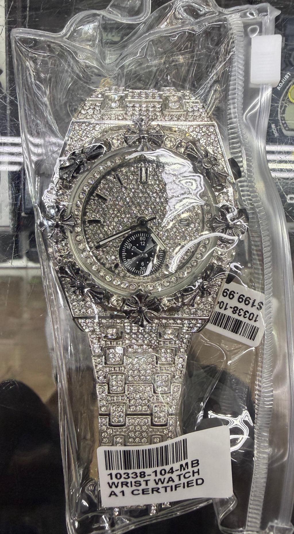 Silver Noir Fleur Iced-Out Watch