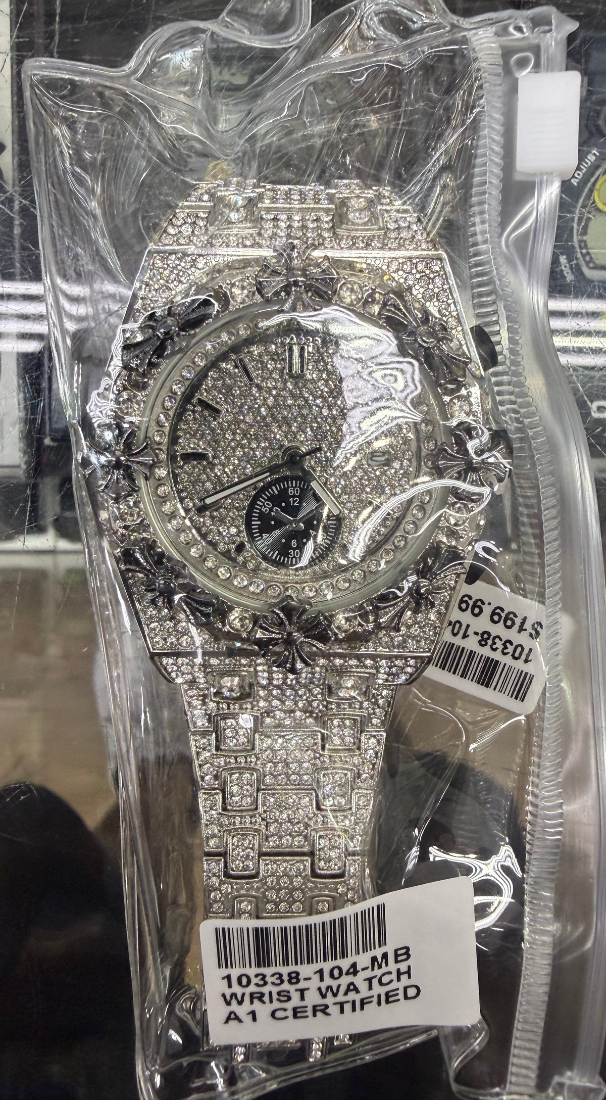 Silver Noir Fleur Iced-Out Watch