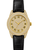 Gold Roman Prestige Iced-Out Leather Watch